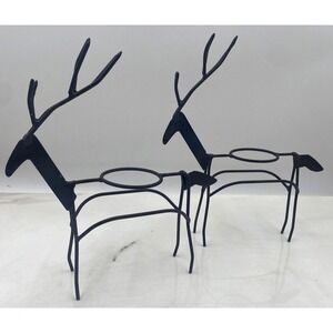Reindeer Tealight Candle Holders Standing Iron Metal Christmas Holiday Set Of 2